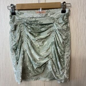 Urban Outfitters Light Green Burnout Velvet Jacquard Ruched Mini Skirt small